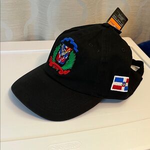 NWT Dominican Republic Embroidered Shield and Flag Baseball Cap‎ Hat Black OS